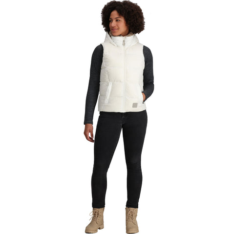 Outdoor Research Women's Coldfront Hooded Down Vest II in Snow model view full
