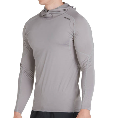 NRS Men's Breaker Rashguard Hoodie in Titanium model frontcrop