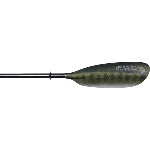 Werner Camano Hooked Adjustable Fiberglass Kayak Fishing Paddle in Bass Green side