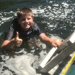 Downstream River Gear Raft Ladder in White in use