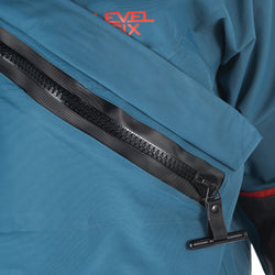 Level Six Men's Odin Dry Suit in Crater front zipper pull