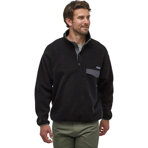 Patagonia Men's Synchilla Snap-T Pullover Top in Black/Forge Grey model view front