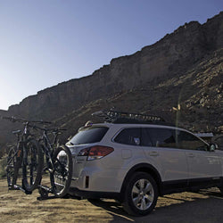 Kuat Sherpa 2.0 2 Bike Hitch Rack outside with 2 bikes loaded on car