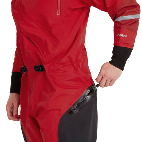 NRS Women's Foray Drysuit in Red relief zipper