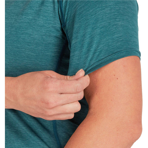NRS Women's Silkweight Short Sleeve Shirt in Mediterranea model detail