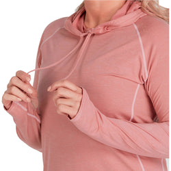 NRS Women's Silkweight Hoodie in Mauve model detail