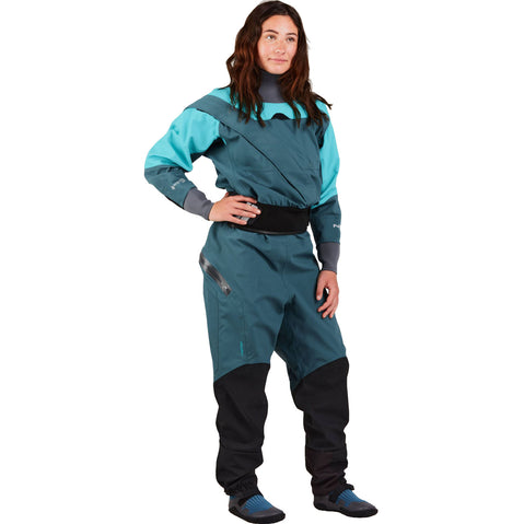 NRS Women's Axiom GORE-TEX Pro Dry Suit in Mediterranea/Aqua model front