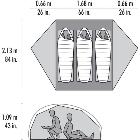 MSR FreeLite 3 Person Backpacking Tent floorplan