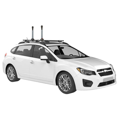 Yakima Big Stack Kayak Roof Rack Mount installed on a car angle