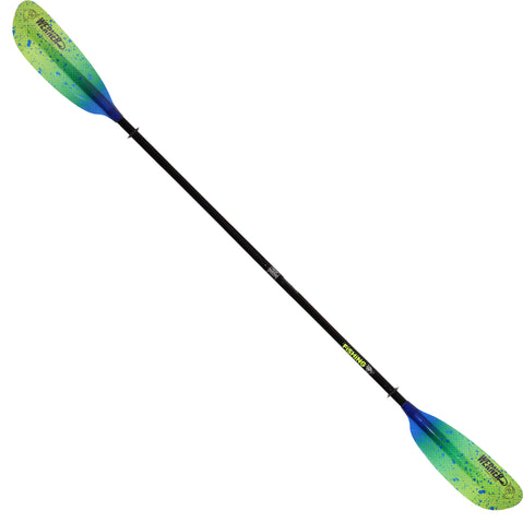 Werner Camano Hooked Adjustable Fiberglass Kayak Fishing Paddle in Catch Lime Drift angle