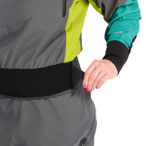 NRS Women's Pivot Dry Suit in Jade/Lime model waist