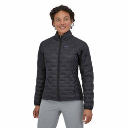 Patagonia Women's Micro Puff Jacket in Black model front view