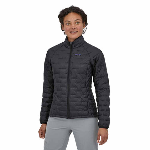 Patagonia Women's Micro Puff Jacket in Black model front view