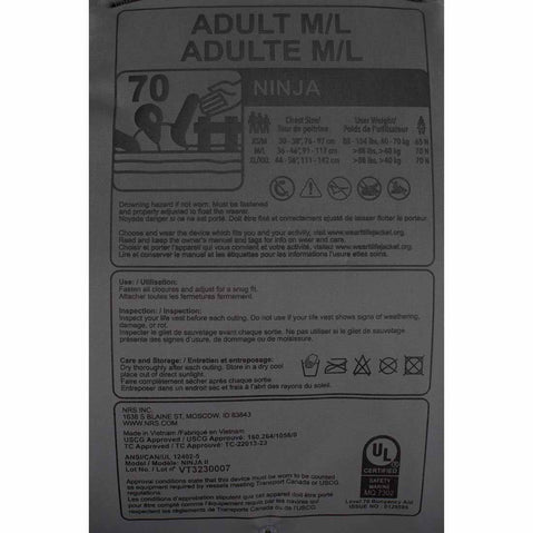 NRS Ninja Lifejacket (PFD) product tag
