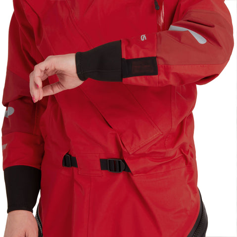 NRS Women's Foray Drysuit in Red wrist drain