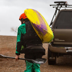 Kuat Class 4 Folding J Cradle Roof Rack Kayak Carrier kayaker walking up