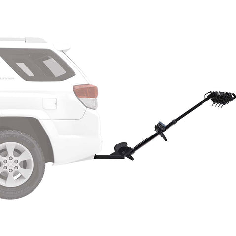 Yakima HangTight 4 Bike Vertical Hitch Rack installed on a car side