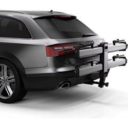 Thule Helium Platform XT 2 Bike Hitch Rack in Silver installed on a car close