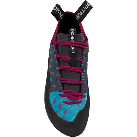 La Sportiva Women's Tarantulace Rock Climbing Shoes in Topaz/Red Plum top