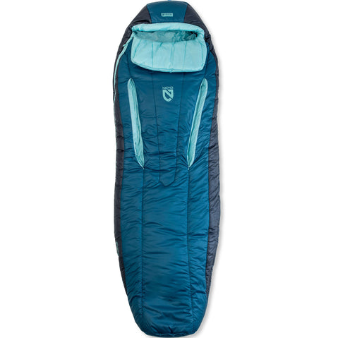 Nemo Women's Forte Endless Promise 20 Synthetic Sleeping Bag in Abyss/Hazy Aqua open