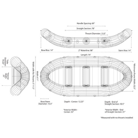 AIRE Super Duper Puma Self-Bailing Raft with 2 Thwarts diagram