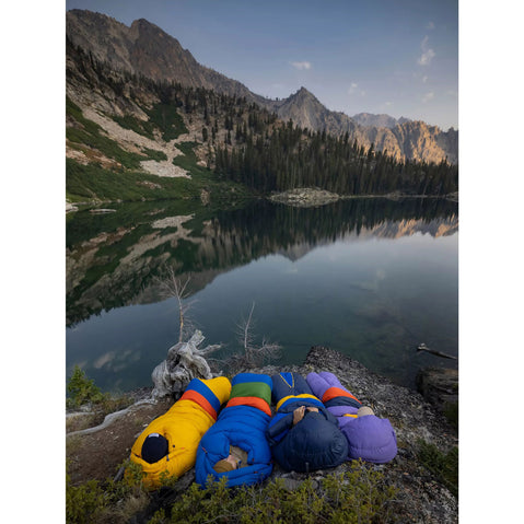 Marmot Sawtooth 15 Degree Down Sleeping Bag in Dark Azure/Foliage lifestyle