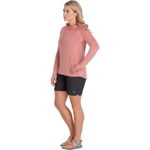 NRS Women's Silkweight Hoodie in Mauve model front
