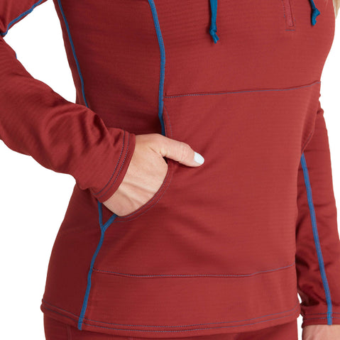 NRS Women's Lightweight Hoodie in Vino model pocket