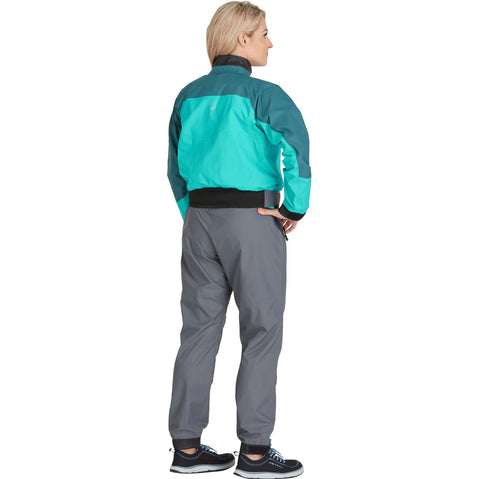 NRS Women's Helium Paddling Jacket in Mediterranea/Aqua model back