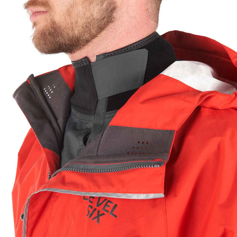 Level Six Kenora Paddling Jacket in Molten Lava neck closure