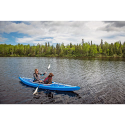 Advanced Elements AirVolution Inflatable Kayak in Blue/Gray in use right view