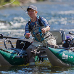 Outcast PAC 800FS Pontoon Boat in Green/Gray lifestyle