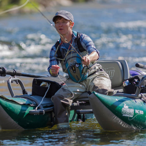 Outcast PAC 800FS Pontoon Boat in Green/Gray lifestyle