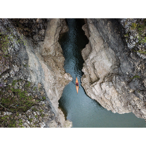 Advanced Elements AirFusion Evo Inflatable Kayak in Orange/Gray in use drone view