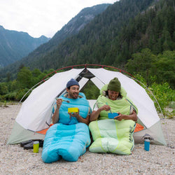 MSR Elixir 2 Person Backpacking Tent campers eating beside tent