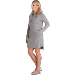 NRS Women's Silkweight Hoodie Dress in Sharkskin model front