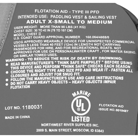 NRS cVest Lifejacket (PFD) safety notification