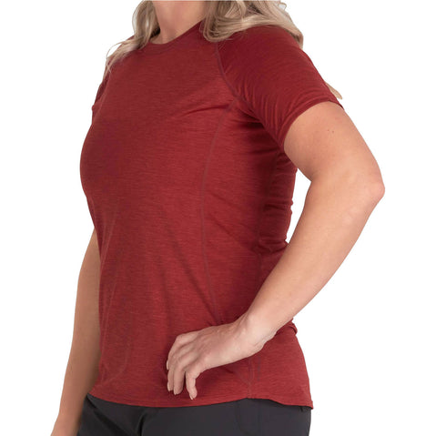 NRS Women's Silkweight Short Sleeve Shirt in Vino model frontcrop