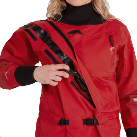 NRS Women's Foray Drysuit in Red entry zipper