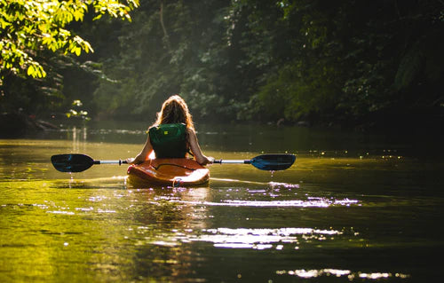 kayaker paddling on a river in kayak