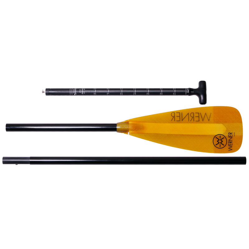 Werner Session 3-piece Adjustable Fiberglass Stand-Up Paddle in Translucent Amber pieces