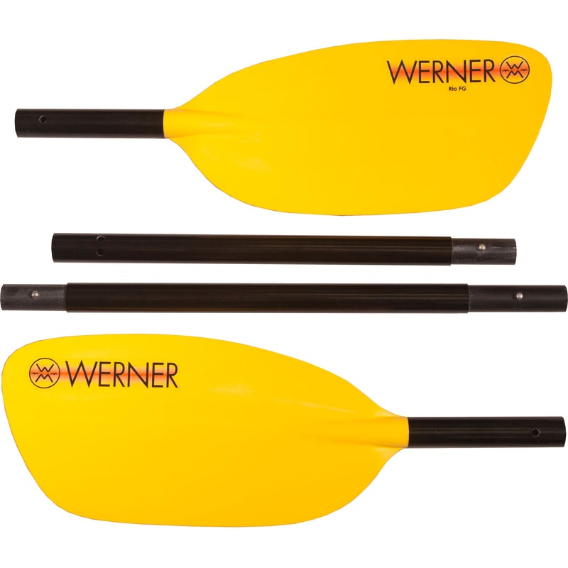 Werner Rio 4-Piece Fiberglass-Reinforced Breakdown Whitewater Kayak Paddle in Yellow pieces