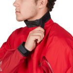 NRS Men's Helium Paddling Jacket in Red model neck closure