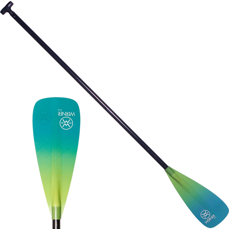 Werner Zen 85 1-Piece Fiberglass Stand-Up Paddle in Gradient Caribbean angle