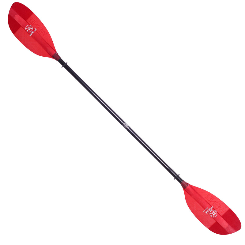 Werner Corryvreckan Fiberglass Straight Shaft Kayak Paddle in Translucent Red angle