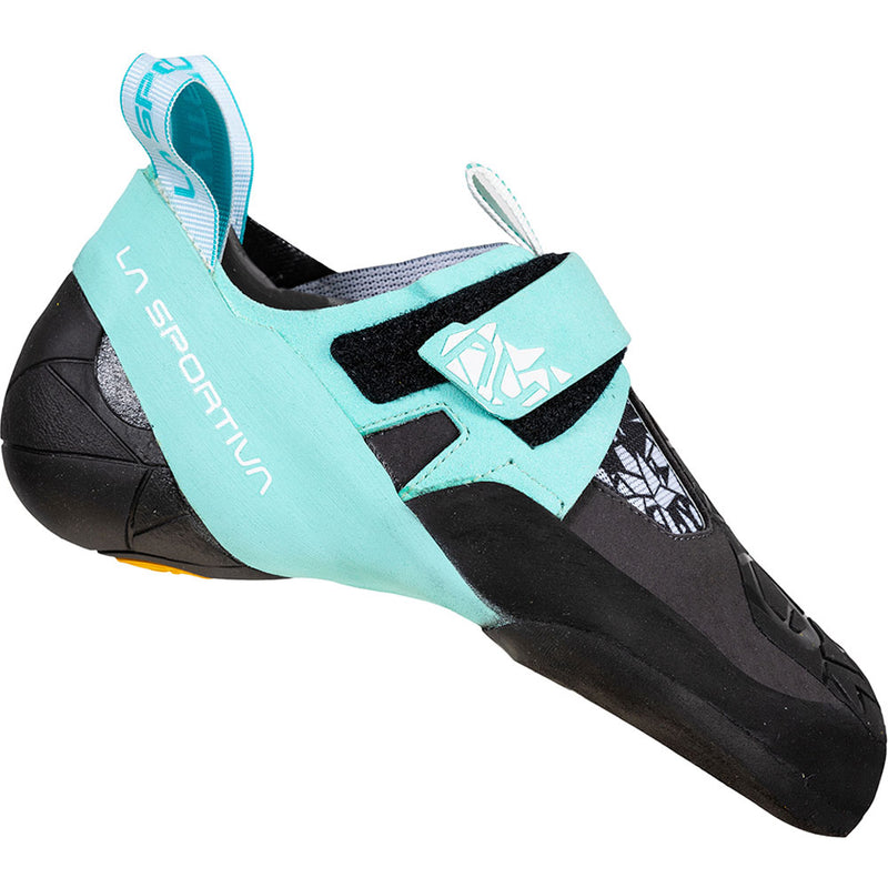 La Sportiva Women's Skwama Vegan Rock Climbing Shoes in Carbon/Turquoise right view
