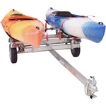 Malone EcoLight 2-Boat V-Rack Kayak Trailer Package with kayak loaded front