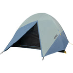 Kelty Discovery Element 6 Person Camping Tent in Iceberg Green/Agean Blue rainfly door open