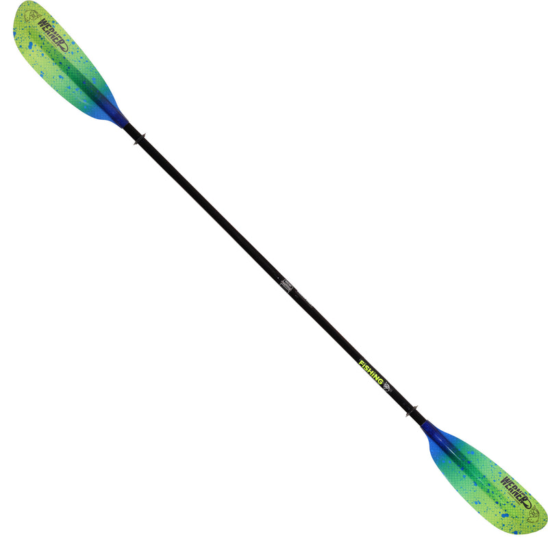 Werner Camano Hooked Adjustable Fiberglass Kayak Fishing Paddle in Catch Lime Drift angle