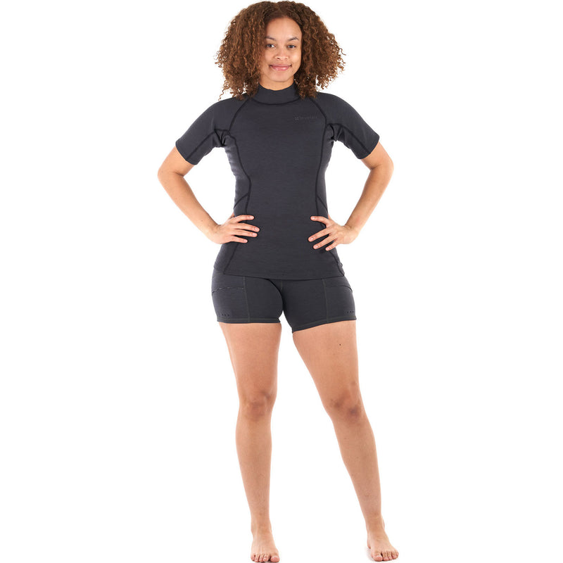 Level Six Women's Sombrio Short Sleeve Neoprene Shirt in Black Heather front